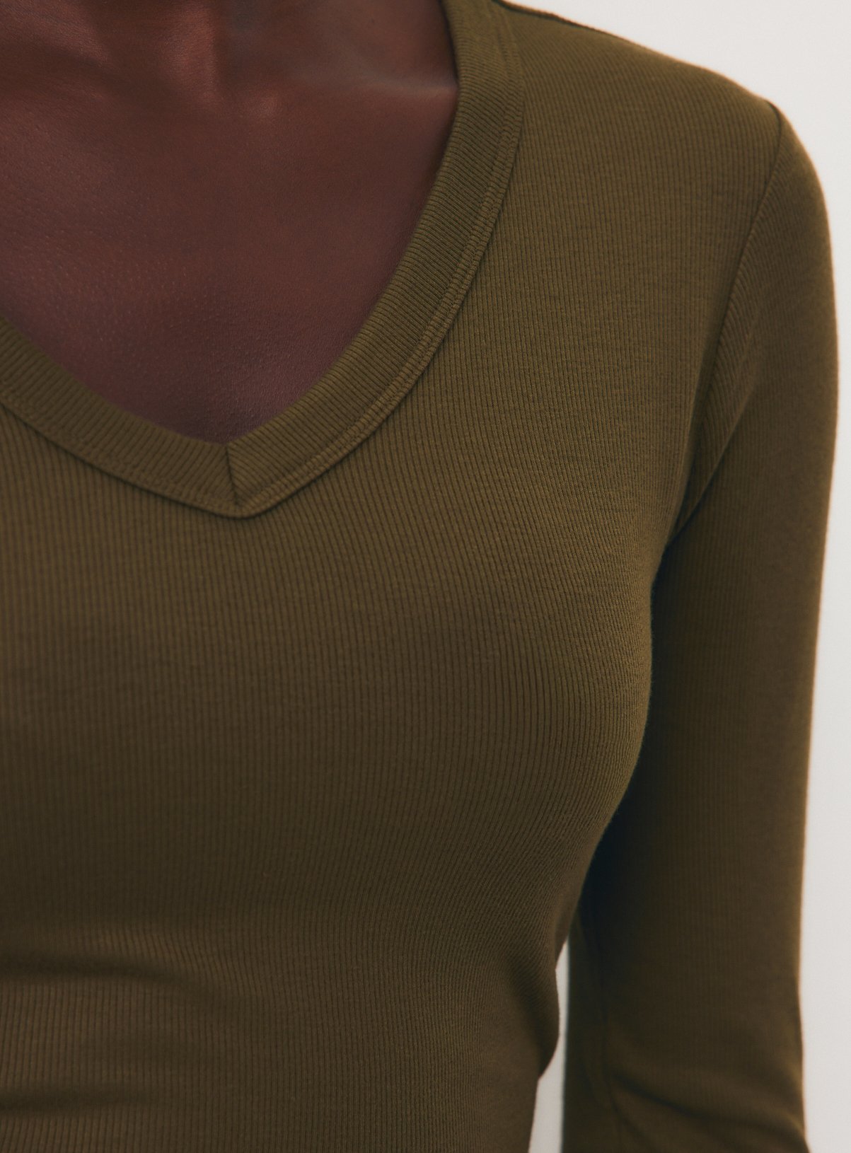 Dark Green Deep V-Neck Ribbed Long Sleeve Top 22 - Image 2 thumbnail